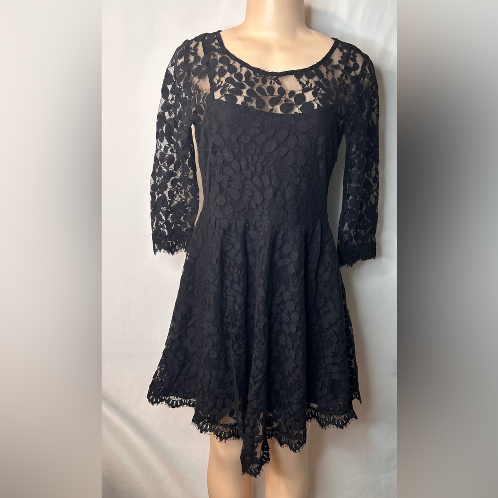 NWOT Free People Floral Mesh Lace Black Dress Embroidered Mesh Lace Mini Size 4